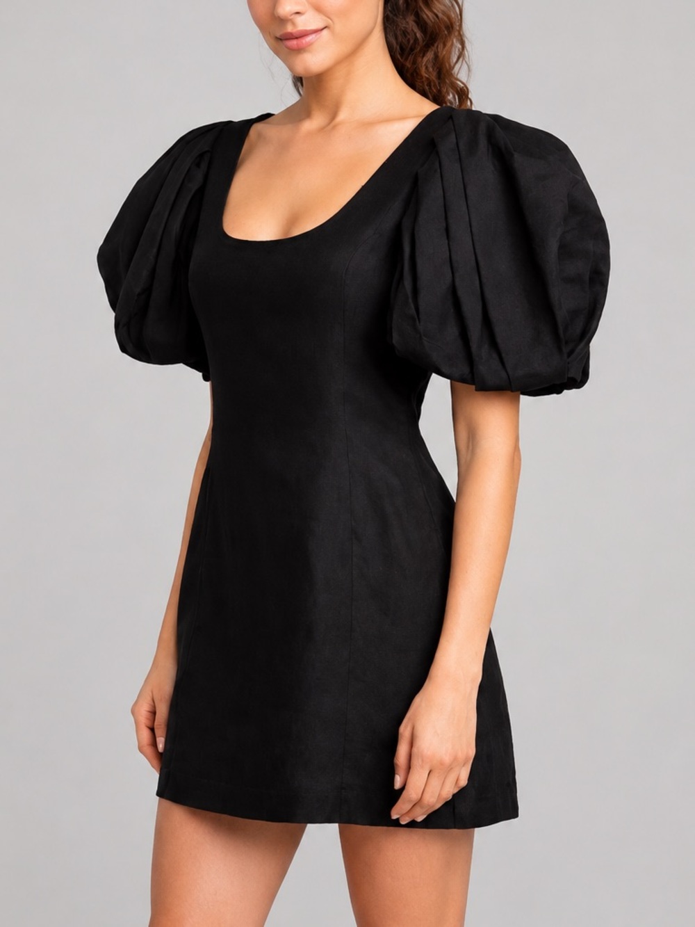 🆕💛✨FRAME Noir Puff Sleeve Mini Dress S/P Black Viscose Linen Blend Party Office